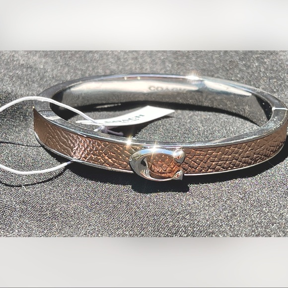 Coach Rose Gold with Silver-tone Signature Push Hinged Bangle NEW!